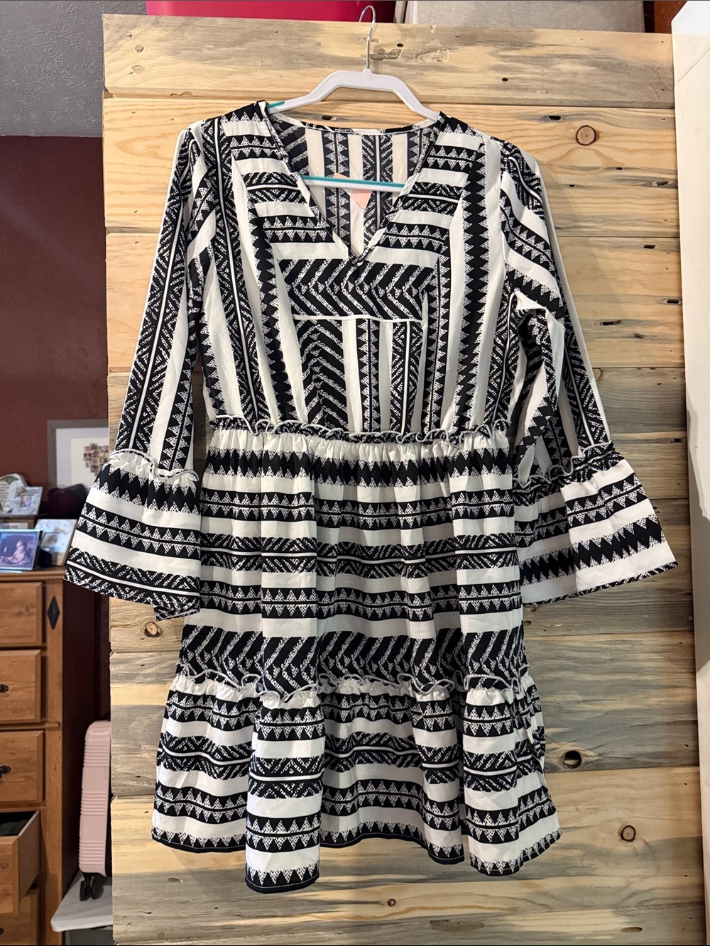Black & White Patterned Midi Dress